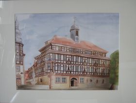 Rathaus Vacha, Aquarell auf Papier, 38 x 58 cm