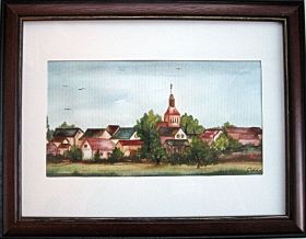 brandenburgisches Dorf, Aquarell auf Papier, 25 x 15 cm